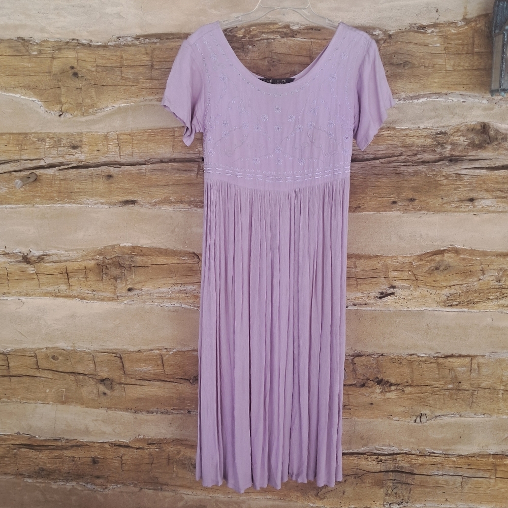 Natural Expressions Mauve Pink Scoop Neck Tie Back Rayon Maxi Dress Size Small